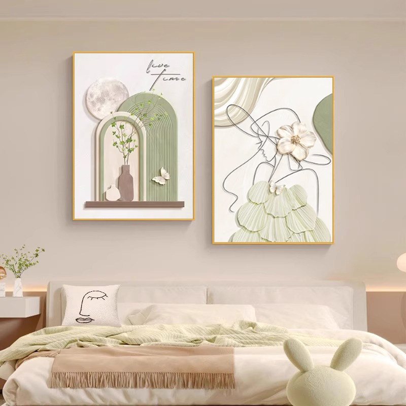 现代简约卧室床头装饰画抽象房间人物挂画高级感原木风客厅墙壁画