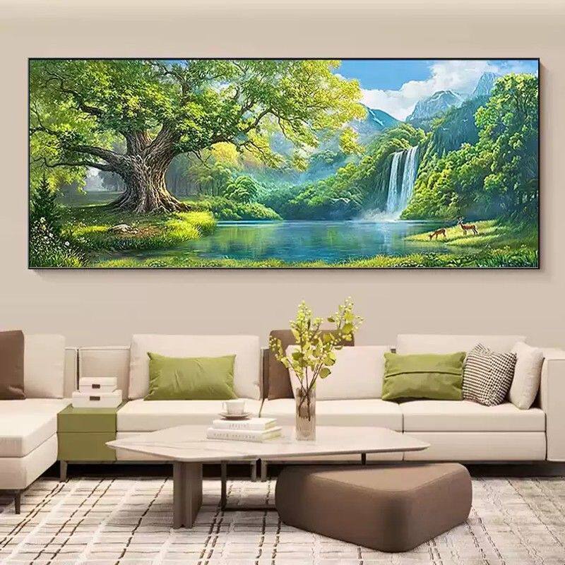2026装饰画风水客厅墙画树林挂画背景墙沙发小鹿风景壁画家居墙画
