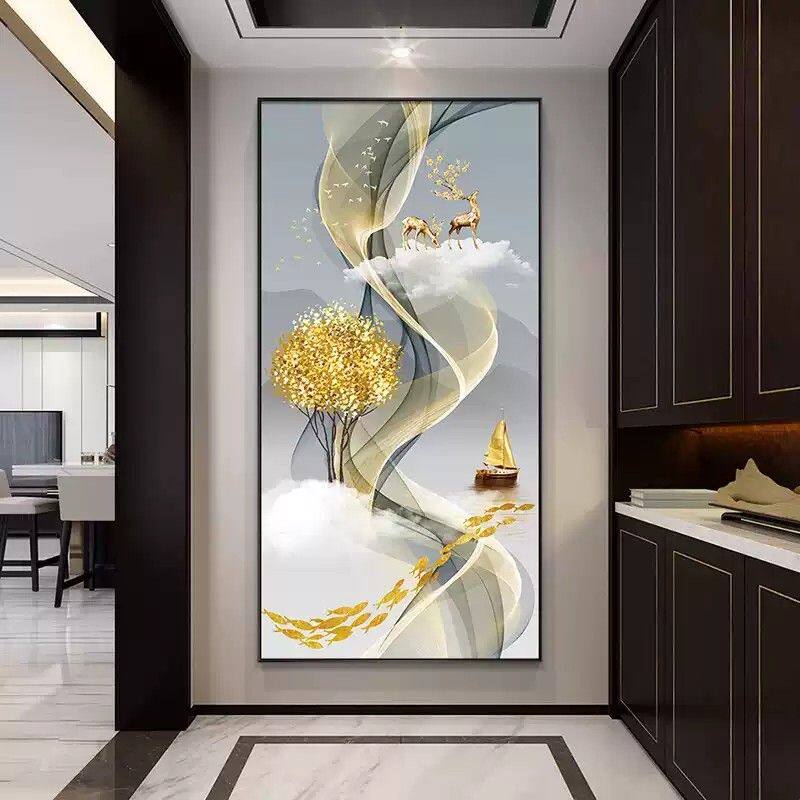 轻奢入户玄关装饰画现代简约高级感高档墙壁画走廊过道发财鹿挂画
