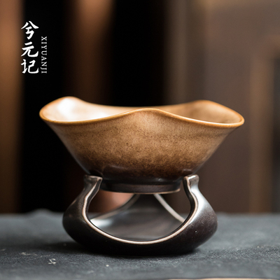 日本进口素黄烧茶滤荷叶瓷孔茶漏陶瓷滤网茶叶茶隔过滤器泡茶漏斗