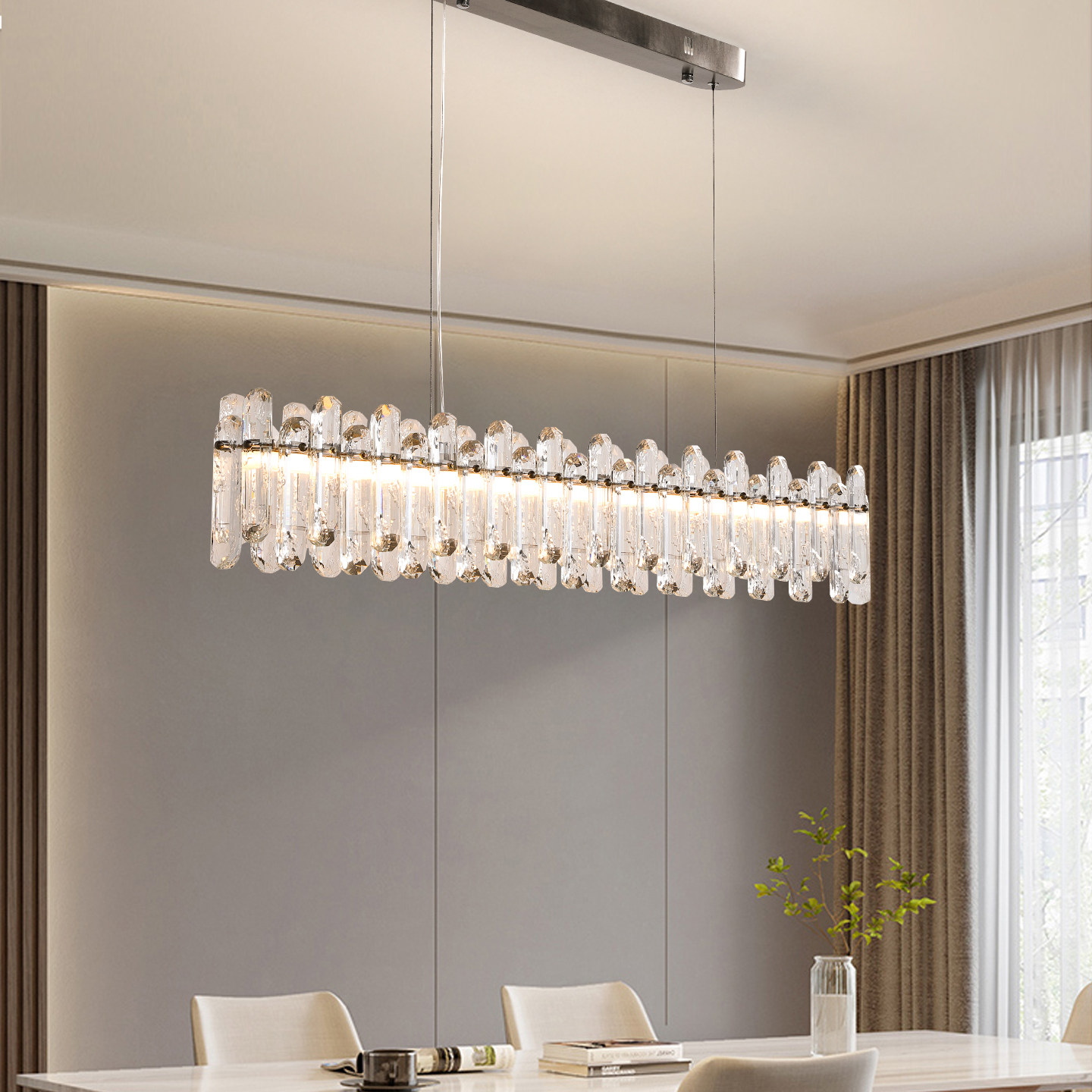 轻奢水晶餐厅吊灯一字长条意式