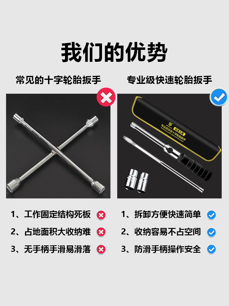 松亚专级十字轮胎扳songya手省力拆卸工具加套长套换胎筒装换业轮