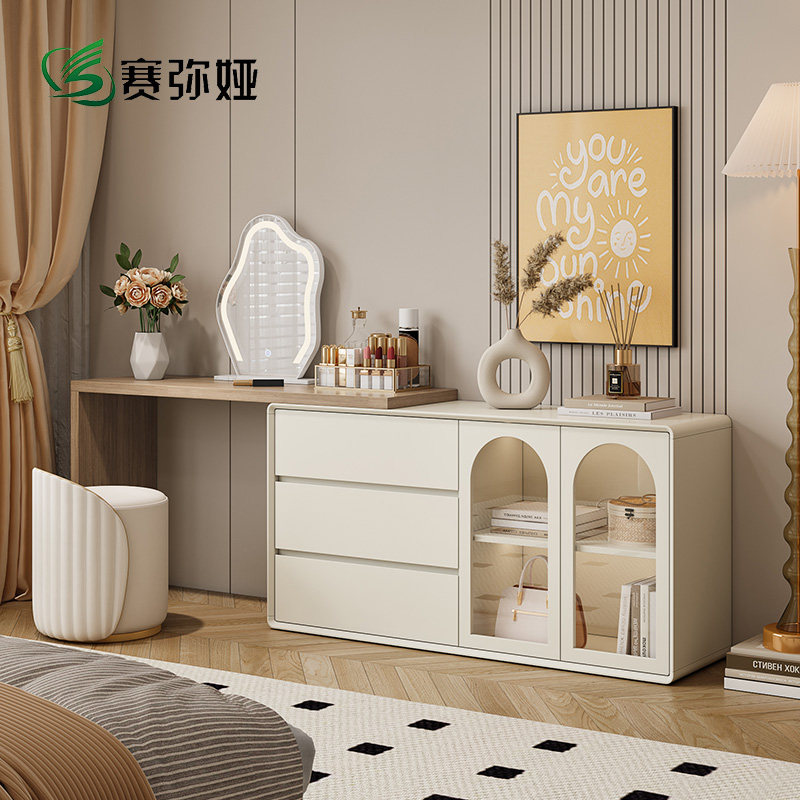 赛弥娅极简奶油风实木梳妆台斗柜一体卧室床尾烤漆化妆收纳柜置物,住宅家具,梳妆台/桌,淘宝优惠券,粉丝福利购,淘宝优惠卷
