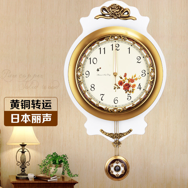 LIYIFANG 황동 유럽 목가적 인 벽시계 홈 거실 고급스러운 복고풍 크리 에이 티브 미국 석영 시계
