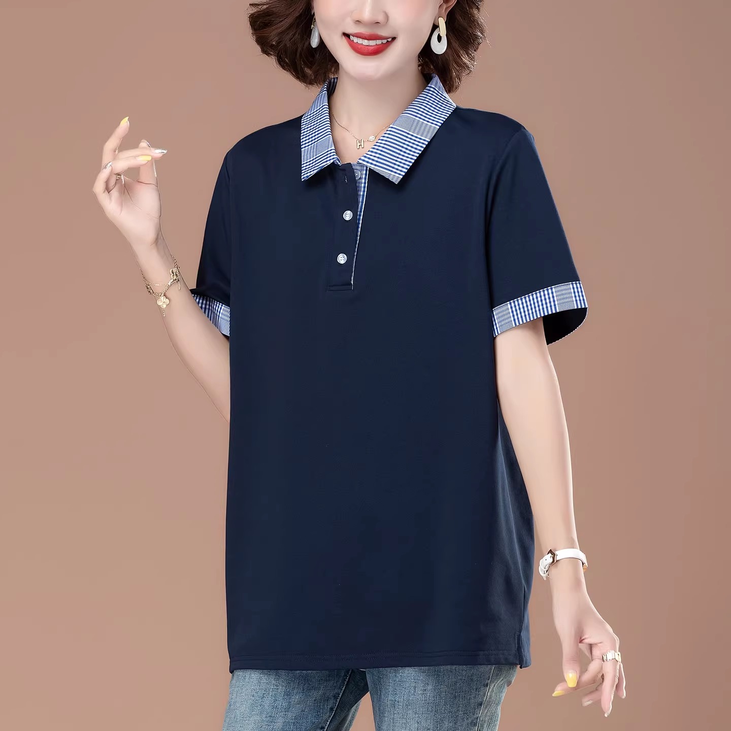 妈妈夏装大码纯棉短袖polo衫