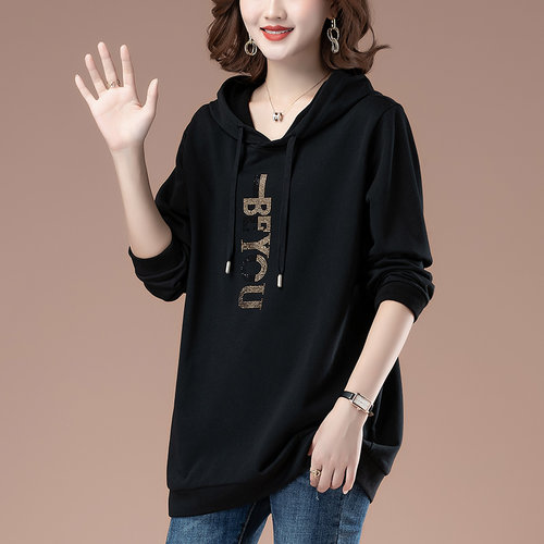 中年妈妈连帽卫衣女宽松大码