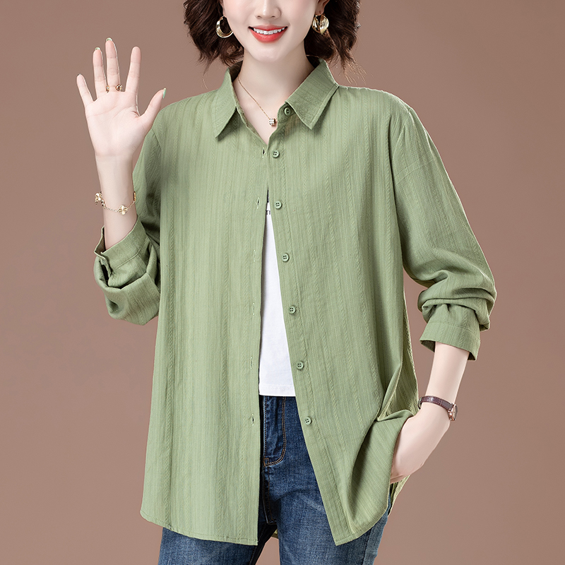 加肥加大码妈妈棉麻衬衫女长袖