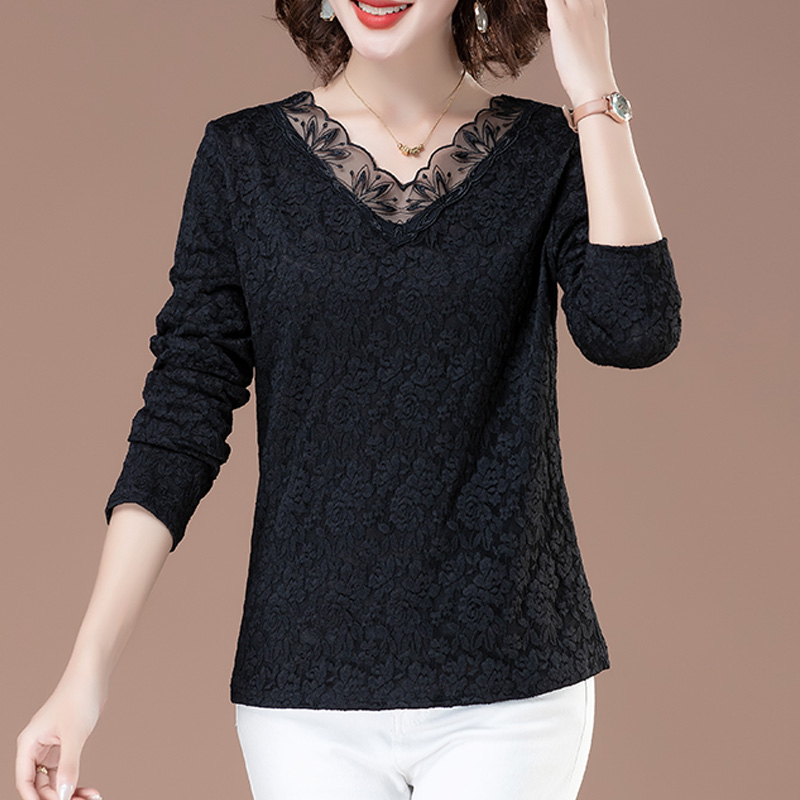 时尚韩版大码长袖蕾丝衫