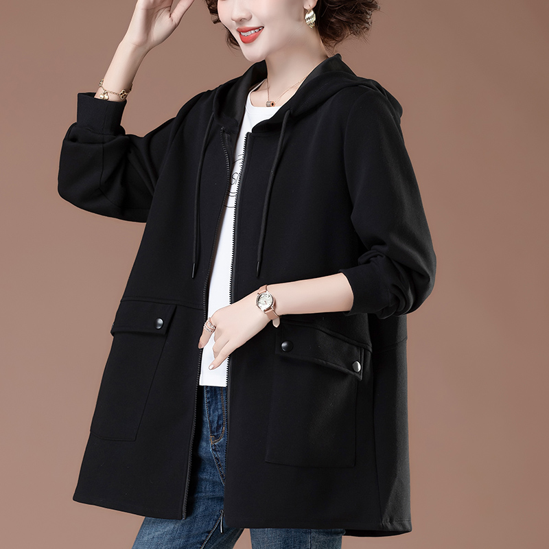 洋气妈妈连帽外套女拉链开衫