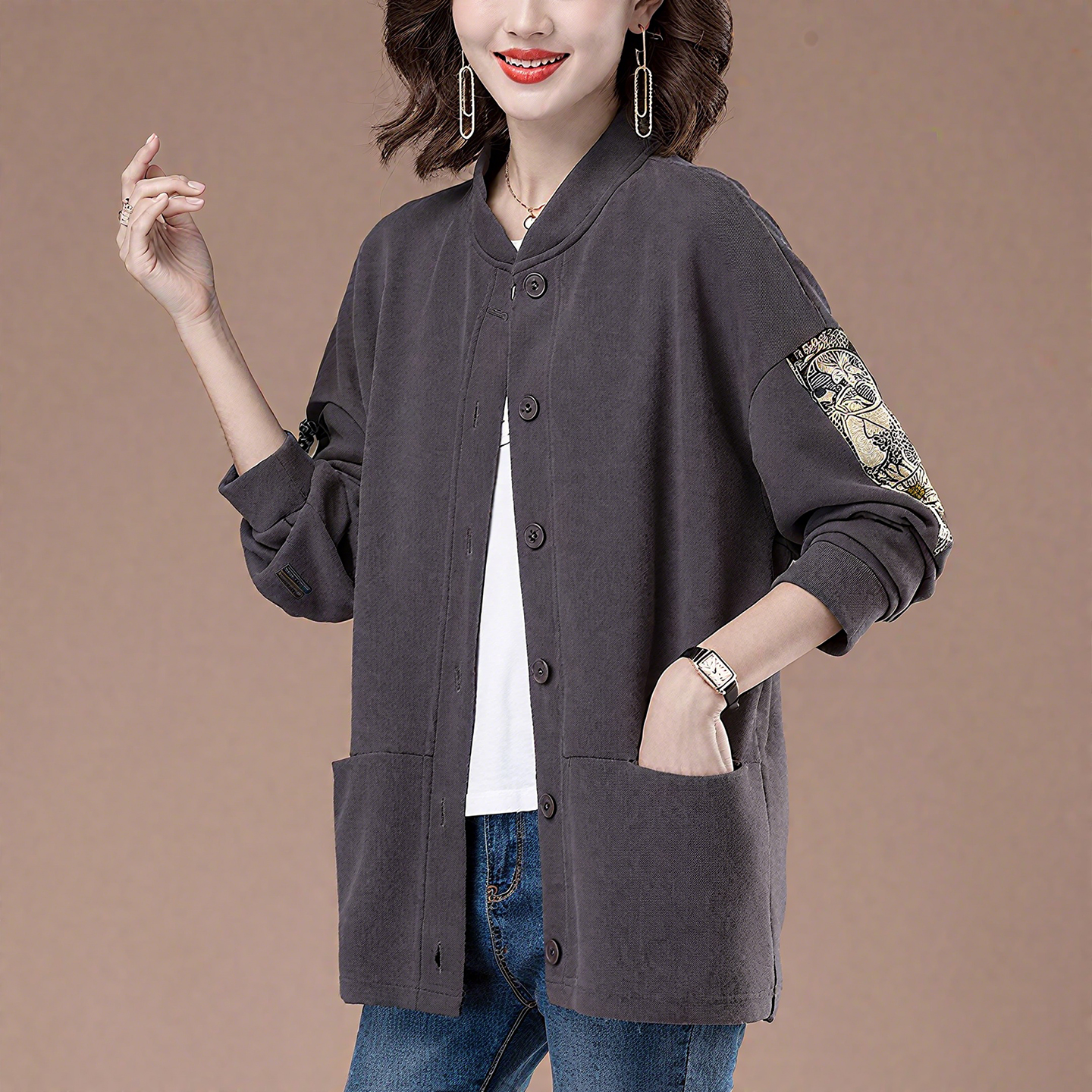 中老年人女装春秋外套妈妈立领