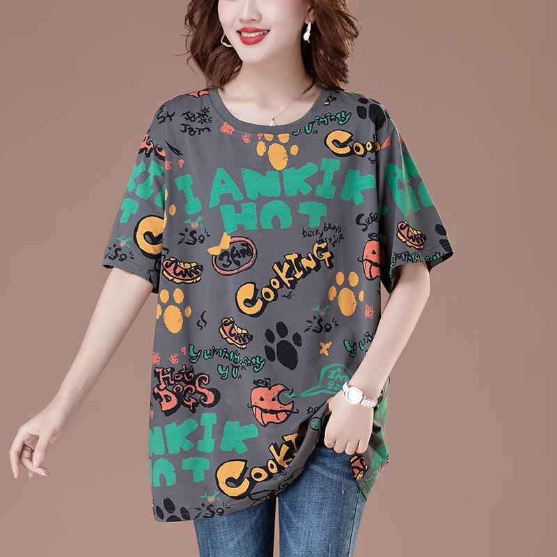 妈妈装夏季新款正肩女士短袖t恤纯棉特大码胖mm中年妇女高端上衣