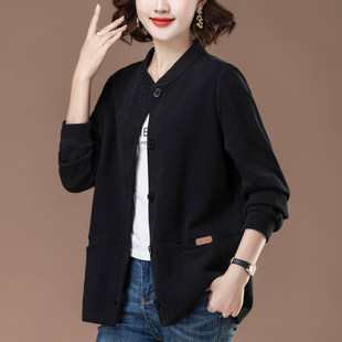 新款 宽松休闲春秋季 上衣 外套中老年人开衫 洋气妈妈无帽卫衣女大码