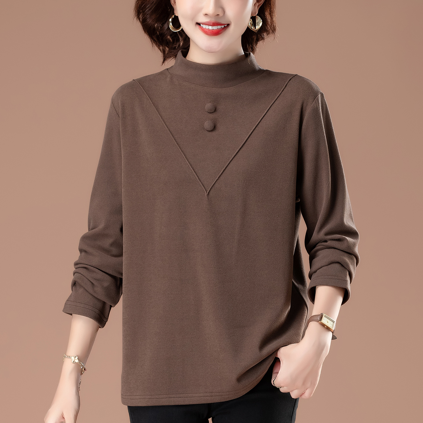 妈妈双面德绒打底衫女可外穿