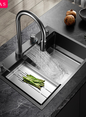 asras阿萨斯纳米水槽加厚304不锈钢厨房家用洗菜盆瀑布龙头大单槽
