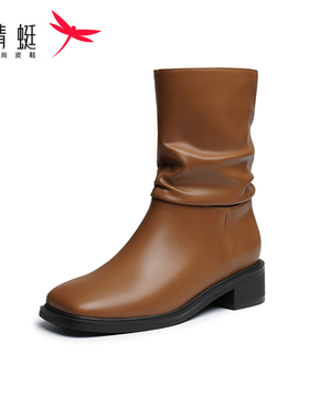 REDDRAGONFLY/红蜻蜓时尚潮流舒适简约风褶皱套筒靴子女WTC42381