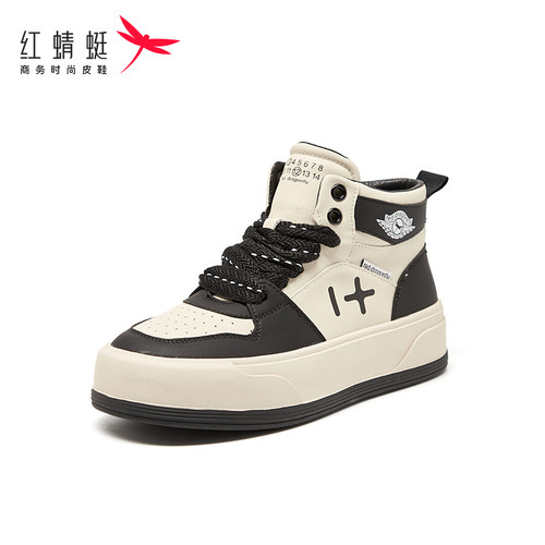 红蜻蜓撞色厚底高帮鞋