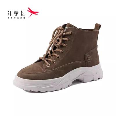 红蜻蜓真皮高帮工装靴