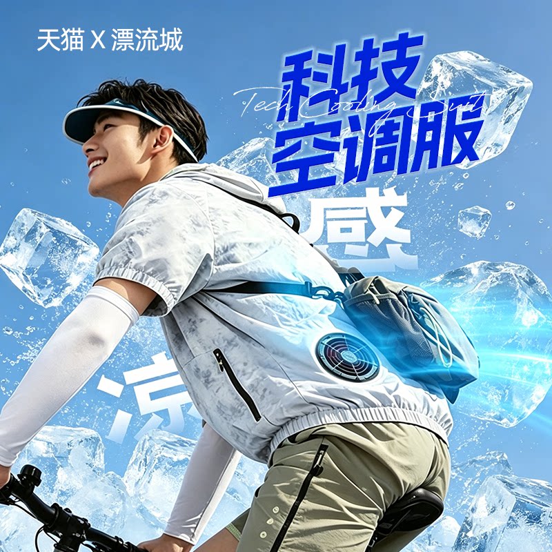 高质夏季降温神器空调服男款大容量风扇衣服工装服制冷衣工地钓鱼