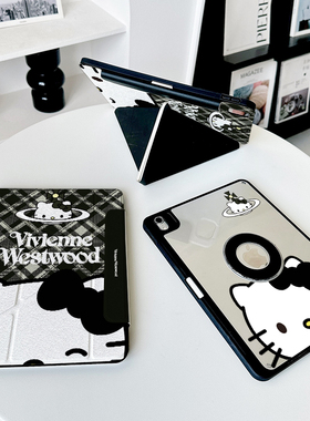 【3+Y折磁吸拆分】格纹猫适用ipadair7保护套第11代oppo5卡通vivo4带笔槽kt华为matepad11.5s黑色壳小米平板8