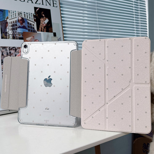 【3+Y折搭扣无笔槽】粉灰波点ipadair8保护套第11代7适用13.2华为matepad11.5s壳oppo5mini小米平板8pro12.2