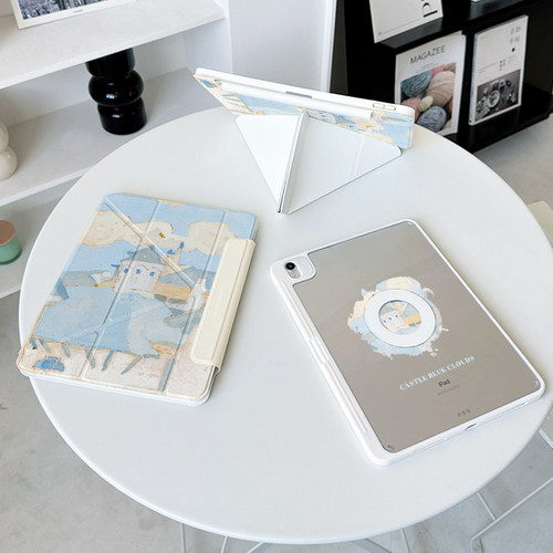 【3+Y折磁吸拆分】艺术蓝城堡ipadair7保护套pro11适用华为matepad12.2透明小米平板8iqoo2带笔槽oppo4壳vivo