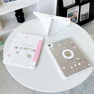 白底猫咪适用ipadair7保护套小米平板6华为matepad11.5s卡通12.2壳mini苹果9带笔槽pro11 y折磁吸可分离