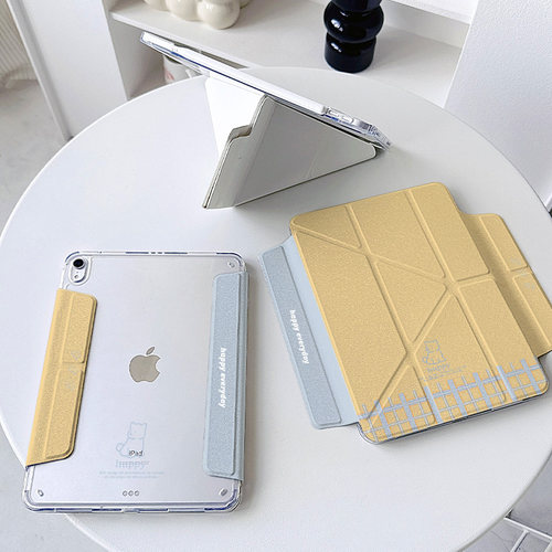 【y折无笔槽x自带笔套】黄蓝色ipadair7保护套pro11适用小米平板6华为matepad11.5s透明2025亚克力12.1壳狗狗