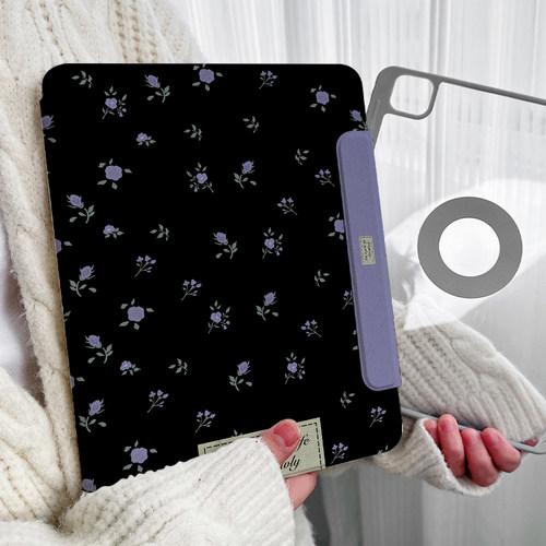 【圆环磁吸x可拆分】三折式碎花ipadair7保护套透明适用华为matepadpro12.6/10.8小米平板6s防弯12.4壳第11代