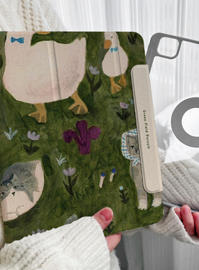 【磁吸双面夹x带笔槽】适用苹果平板ipadair6保护套华为matepad11.5s绿色mini7防弯pro11可拆分12壳2小米4鸭3