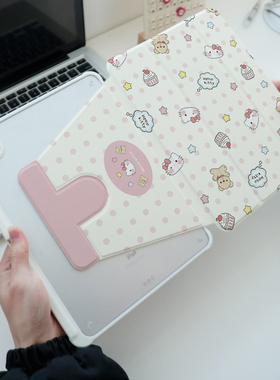 【360旋转x新品】波点猫咪适用苹果平板带笔槽ipad保护套air透明5亚克力4防弯3第十代10.9寸mini6白色8.3女生
