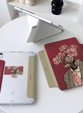 【3+y折x无笔槽拆分】ipadair7保护套适用苹果小米平板6透明华为matepad11.5s复古12.2第11代艺术pro11壳红色