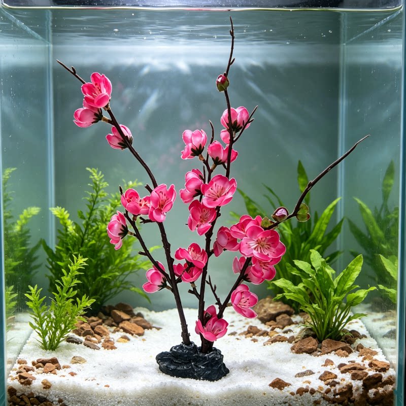 中式仿真梅花摆件鱼缸造景