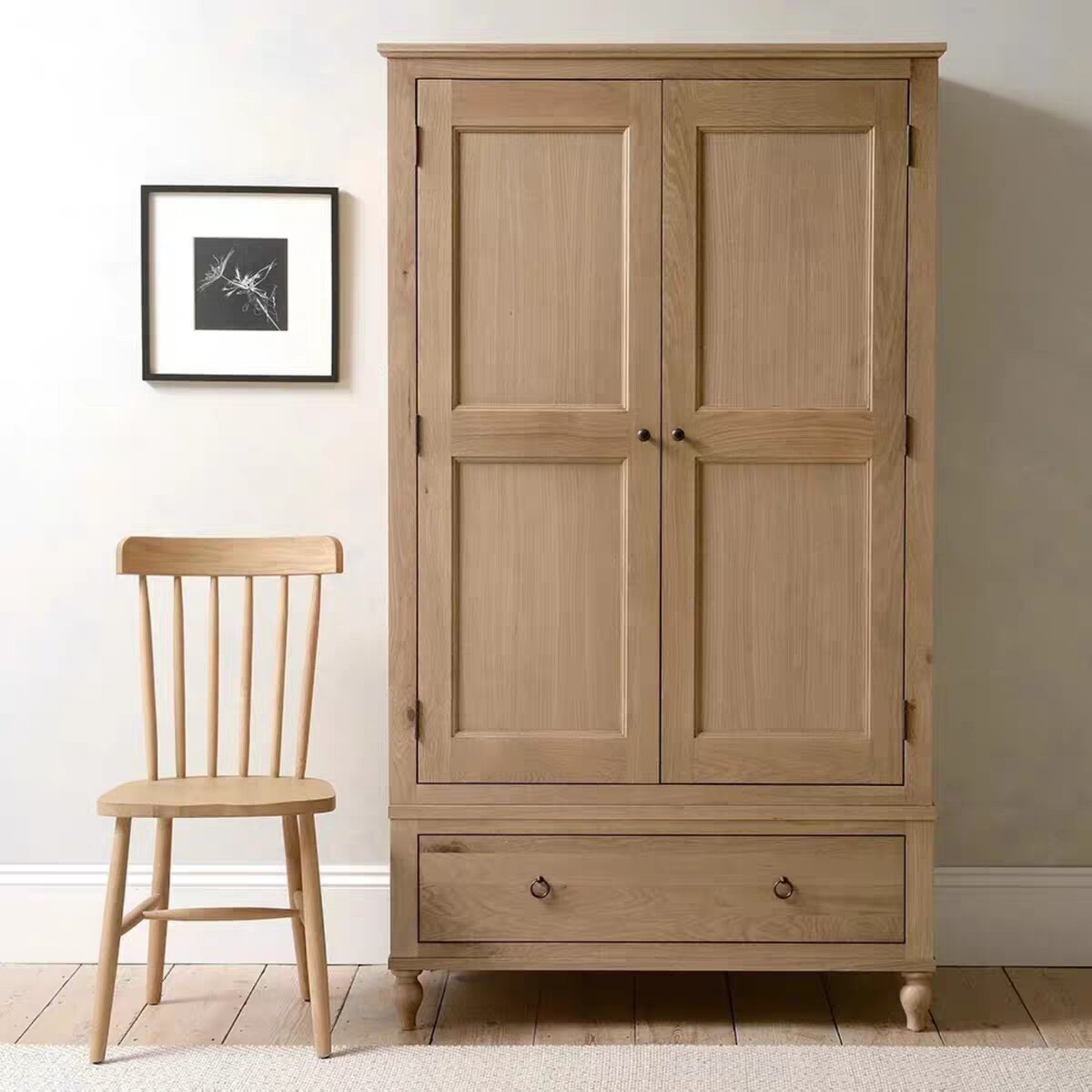 美式实木衣柜对开门大容量储物柜简约卧室衣橱储藏双门衣柜