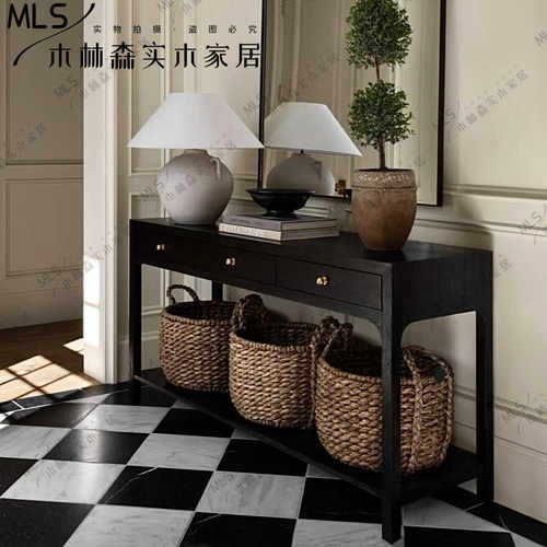 玄关美式中古现代简约门厅木复古