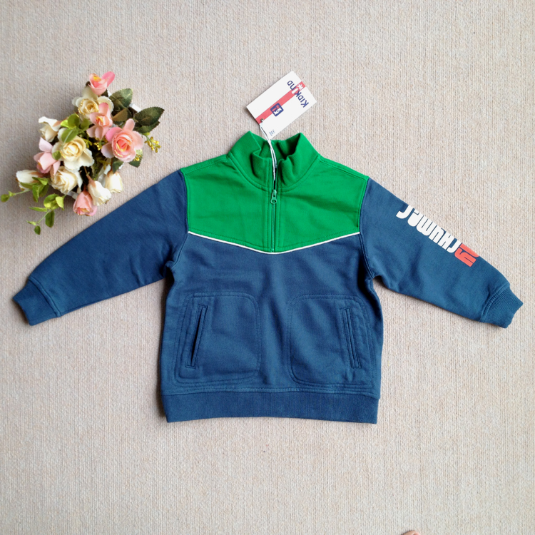 欧美港风纯棉小毛圈立领撞色修身春秋冬男童卫衣 运动服