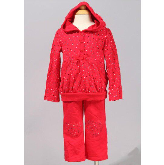 欧美柔软纯棉小毛圈连帽长袖春秋女童卫衣+长裤 两件套装