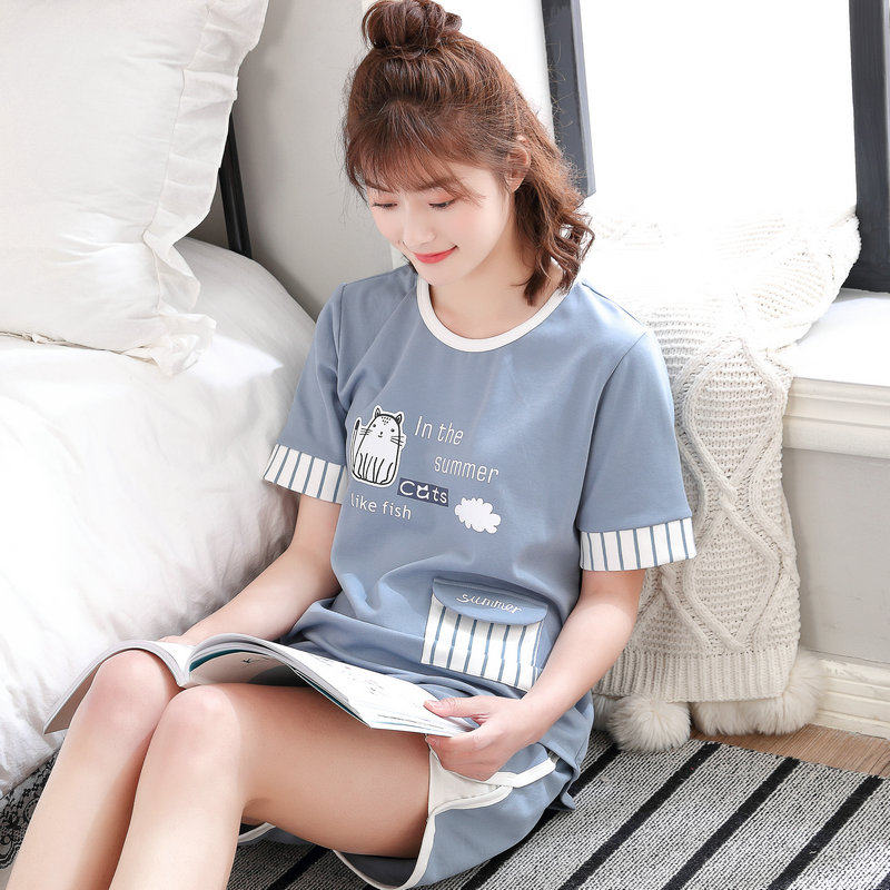 睡衣女夏季纯棉短袖短裤春秋薄款韩版学生可爱夏天家居服两件套装