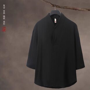 中国风超薄七分袖冰丝套装男短袖夏季宽松中袖T恤爸爸装两件套