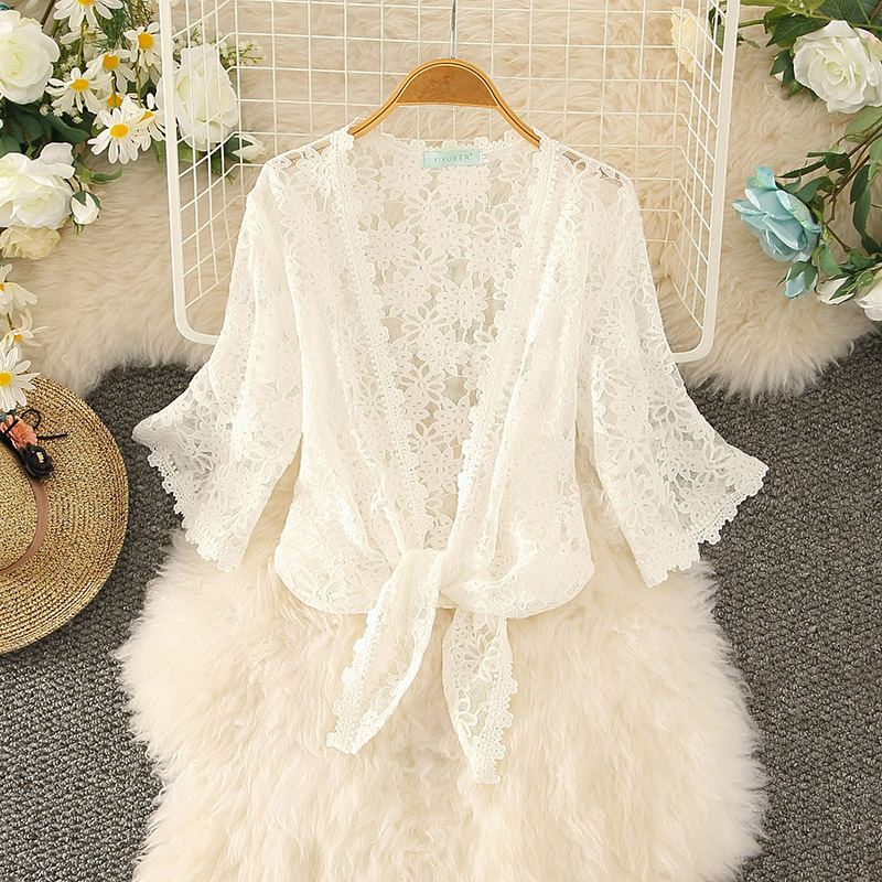 Small shawl female summer skirt Chiffon Lace cardigan short style with small coat Cape sunscreen clothes air conditioning shirt