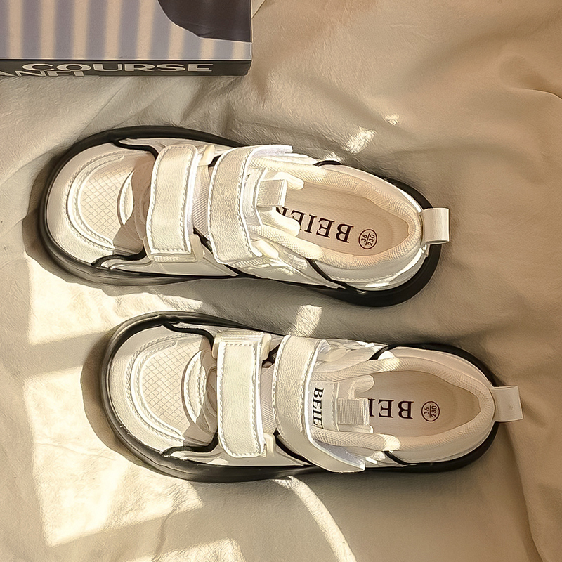 圆头魔术贴小白鞋子女款2025新款