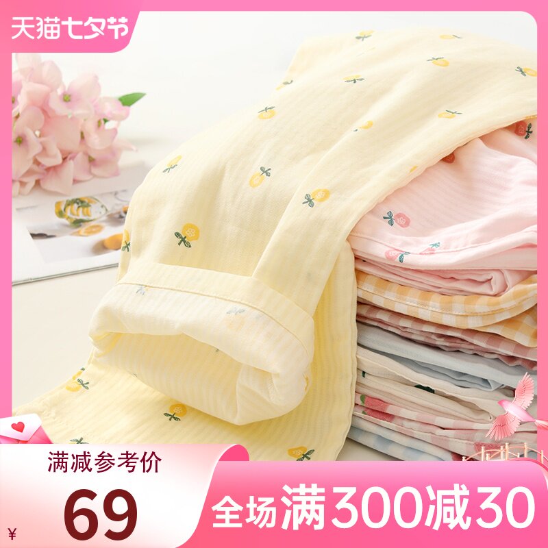 富朵纯棉孕妇裤春夏薄款家居裤纱布产妇睡裤怀孕期孕期产后可调节