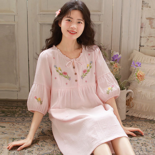 夏季薄款 七分袖哺乳裙