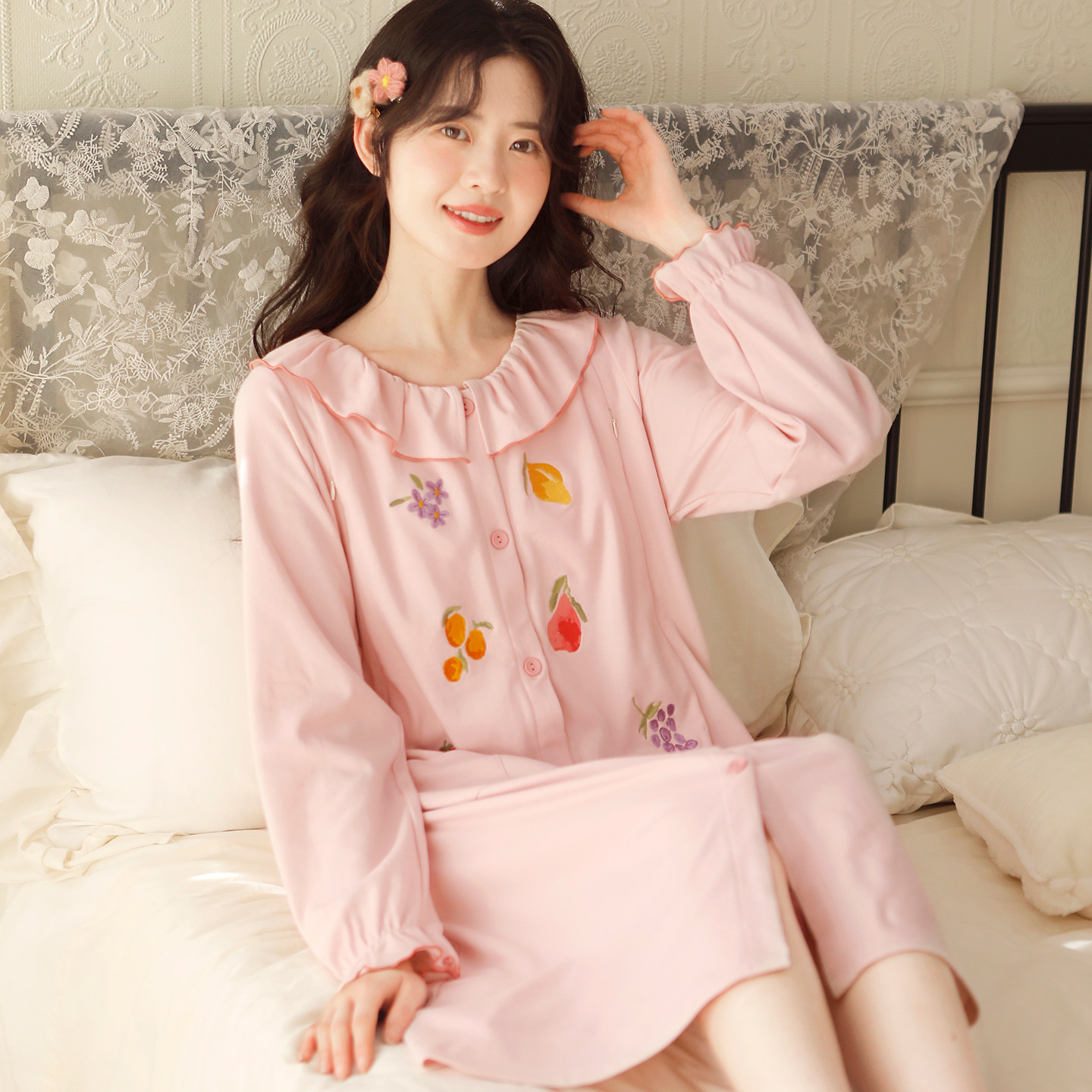 带胸垫 富朵月子服孕妇睡衣春秋纯棉待产睡裙产后哺乳居家套装,孕妇装/孕产妇用品/营养,家居裙,淘宝优惠券,粉丝福利购,淘宝优惠卷