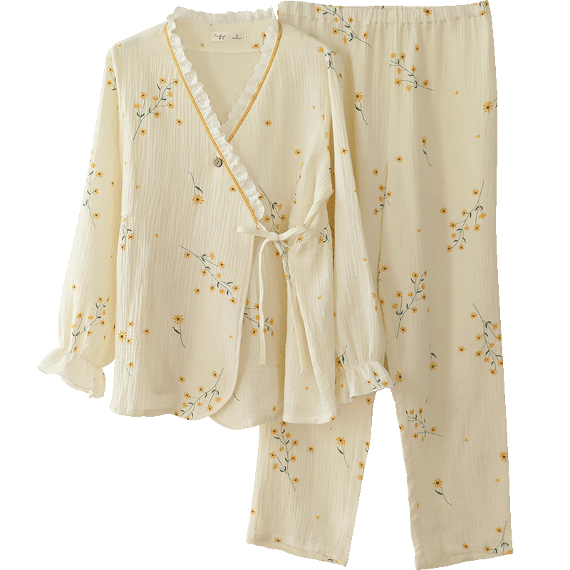 富朵純棉紗布月子服春秋仿漢服哺乳睡衣孕婦產(chǎn)后喂奶待產(chǎn)家居服