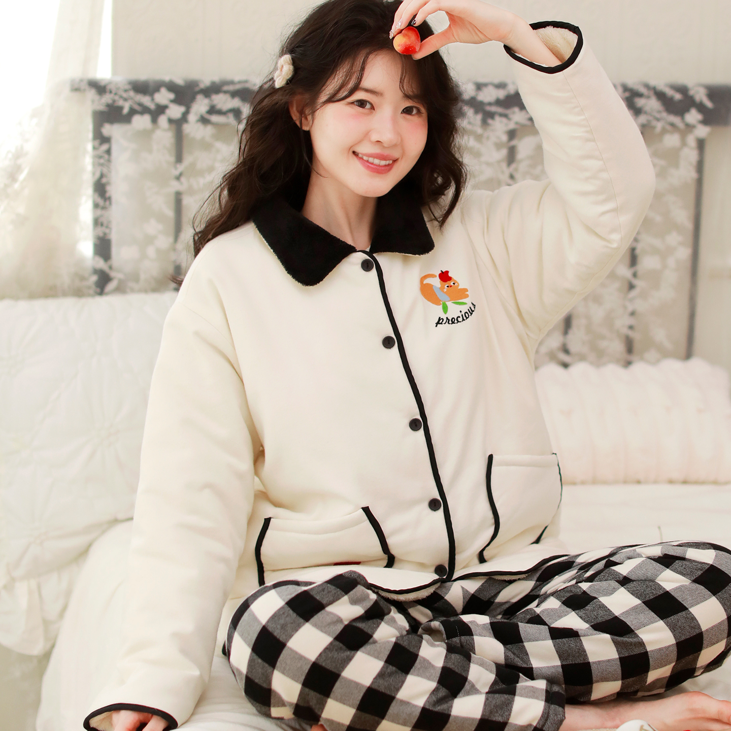 富朵冬季月子服加厚保暖产后孕妇睡衣产妇夹棉加绒棉袄喂奶衣套装