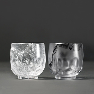 汇茶冰冻烧琉璃茶杯磨砂耐热大号品茗杯主人杯单杯玻璃茶盏水墨杯