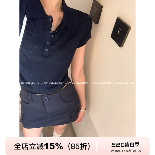 Polo翻领轻薄针织上衣