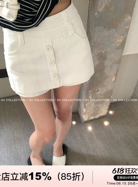 GV大白哥 超优版型 双层设计感纽扣高腰裙裤春季新款百搭裙子女