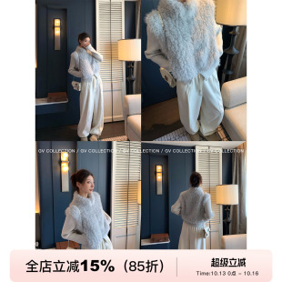 GV大白哥 冰岛叙事 针织拼接环保滩羊毛立领拉链外套设计感上衣女