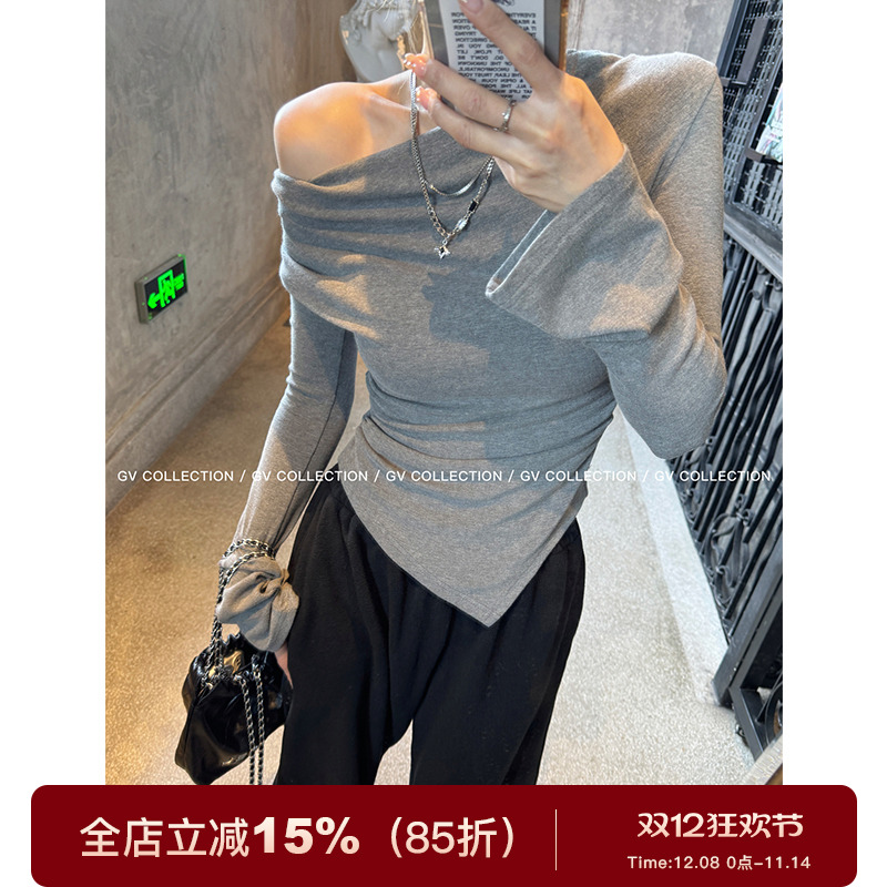 GV大白哥 版型巨好 多种穿法荡领一字肩收腰上衣随性松弛感小衫女